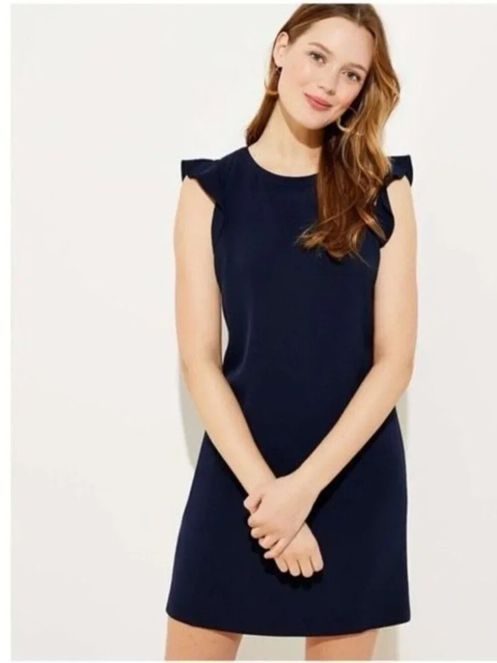LOFT Navy Ruffle-Sleeve Midi Dress